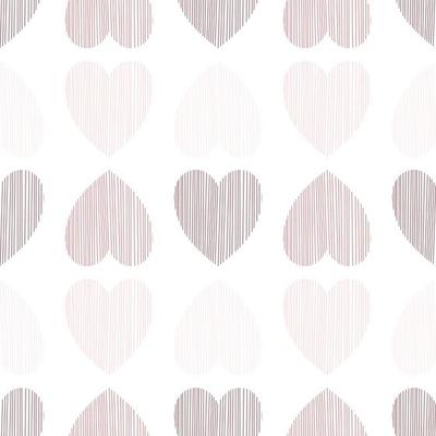 Valentines Day. Seamless pattern. Hearts on a white background. Vector lines art. Dusty Rose.