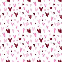 Pink hearts on a white background. Hand drawn vector. Seamless pattern. Valentine's Day background. Wrapping paper pattern. Burgundy. vector