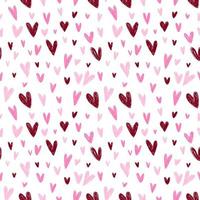 Pink hearts on a white background. Hand drawn vector. Seamless pattern. Valentine's Day background. Wrapping paper pattern. Burgundy. vector