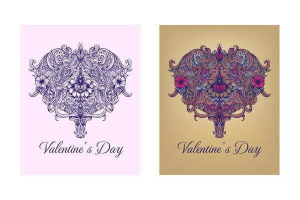 Abstract heart background for valentines day card. Floral ornament decoration symbol of love. Retro Style illustration.