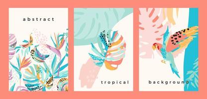 Collection of art backgrounds with abstract tropical nature. Modern design vector