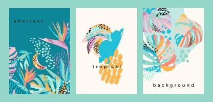 Collection of art backgrounds with abstract tropical nature. Modern design vector