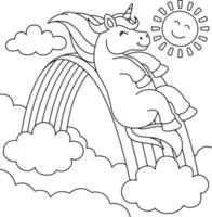 Unicorn Sliding Over The Rainbow Coloring Page vector