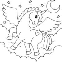 Flying Unicorn Coloring Page for Kids vector