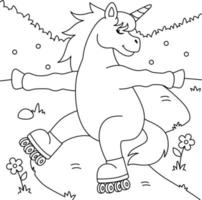 Unicorn Roller Skating Coloring Page for Kids vector