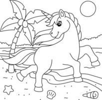 Unicorn Strolling On The Beach Coloring Page vector