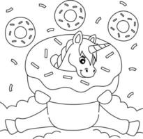 Sitting Unicorn Stuck In A Donut Coloring Page vector