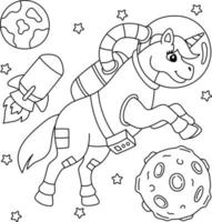 Unicorn Astronaut In Space Coloring Page for Kids vector