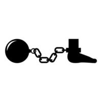 Ball and chain attached foot Silhouette pulling weights Leg with cargo Punishment icon black color vector illustration image flat style
