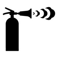 Fire extinguisher in action with foam bubbles jet for extinguishing puts out fire fighting icon black color vector illustration image flat style