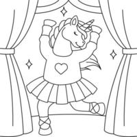Unicorn Ballerina Dancing Coloring Page for Kids vector