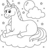 Unicorn Lying On The Cloud Coloring Page for Kids vector