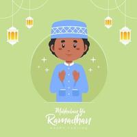 Fondo de saludo de Ramadán con carácter vector