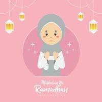 Fondo de saludo de Ramadán con carácter vector