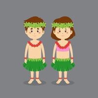 personaje de pareja con traje tradicional hawaiano vector