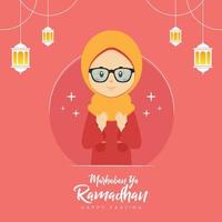 Fondo de saludo de Ramadán con carácter vector