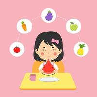 vector de stock niños comiendo alimentos saludables