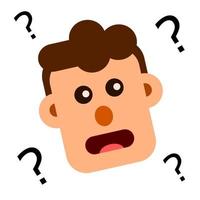 confused man face vector illustration. expression with question marks. flat style