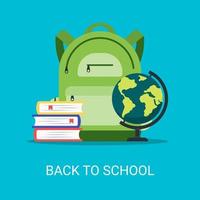 Back to school illustration concept in flat style. School bag, books, globe vector suitable for many purposes.