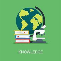 Knowledge vector illustration concept in flat style. Globe, microscope, books icon suitable for many purposes.