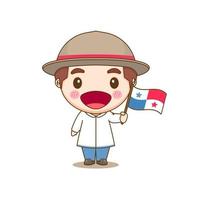 Cute Panama boy wearing national with flag. Chibi cartoon character isolated background. vector