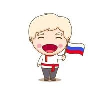 Cute Russian boy wearing national with flag. Chibi cartoon character isolated background. vector