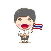 Cute Thailand boy wearing national with flag. Chibi cartoon character isolated background. vector