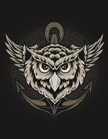 illustration vintage owl head with anchor