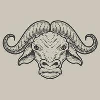 illustration buffalo head with engraving style vector