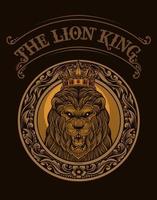 illustration lion king with engraving ornament vector