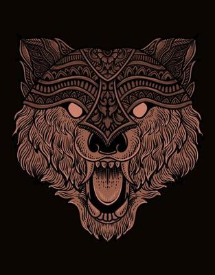 illustration wolf head engraving style with mask