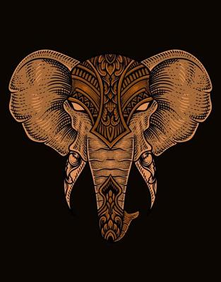 illustration elephant head engraving style with mask