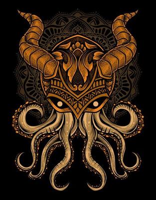 illustration vintage octopus with mask