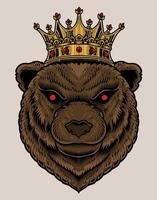 cabeza de oso de ilustración con corona de rey vector