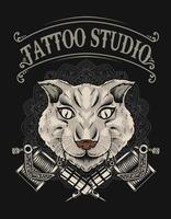 ilustración gato tatuaje estudio logo vector