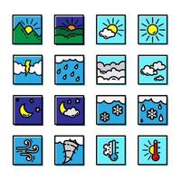 Weather Forecast Color Square Flat Icon Design Set. Vector Illustration