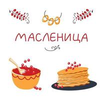 Vector banner with pancakes and red caviar for Maslenitsa