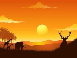 Silhouettes of wildlife in nature vector