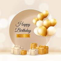 Happy birthday background design with realistic bunch of flying golden balloons vector