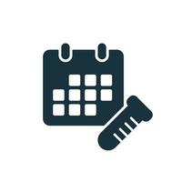 Calendar and Test Tube Silhouette icon. Schedule of Take Test, Donate Blood. Annual checkup icon. Red Day for Check of Treatment. Vector illustration.