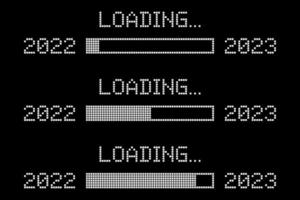 Set pixelated progress bar showing loading of 2022 year. Vector