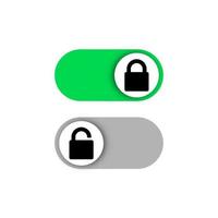 On and Off toggle switch buttons. Lock and unlock icon. Padlock vector