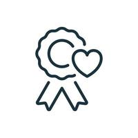 Award for Achievements Line Icon. Charity Concept. Emblem, Reward, Medal with Heart in Donation Linear Pictogram. Trophy in Charity, Outline Icon. Isolated Vector Illustration.