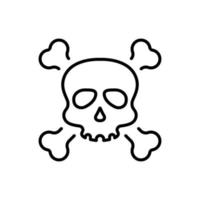 Black Skull with Crossbones for Celebration Halloween Line Icon. Skeleton Face with Cross Bones Linear Pictogram. Danger, Poison, Toxic, Biohazard Outline Icon. Editable Stroke. Vector Illustration.