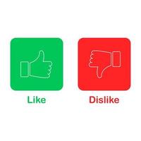 Thumb up and down red and green icon. Like and dislike line button. Vector