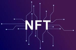 NFT non fungible token infographic with lines and dots network on dark background. Pay for unique collectibles in games or art. Flat vector illustration of NFT with blockchain technology for banner.