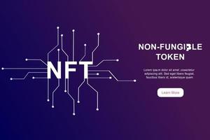 NFT non fungible token infographic with lines and dots network on dark background. Pay for unique collectibles in games or art. Flat vector illustration of NFT with blockchain technology for banner.