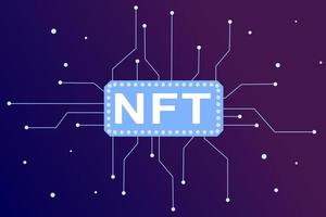 Infografía de token no fungible nft con red de líneas y puntos sobre fondo oscuro. paga por coleccionables únicos en juegos o arte. ilustración vectorial plana de nft con tecnología blockchain para banner. vector