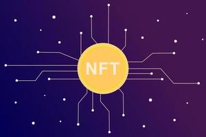 NFT non fungible token infographic with lines and dots network on dark background. Pay for unique collectibles in games or art. Flat vector illustration of NFT with blockchain technology for banner.