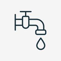 Water Tap with Classic Valve Linear Icon. Faucet and Drop of Water Line Pictogram. Bathroom Symbol for Environment, Public Service, Plumbing. Vector illustration.